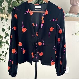 Urban Outfitters Floral Long Sleeve Tie Front Blouse S Y2k Romantic Feminine